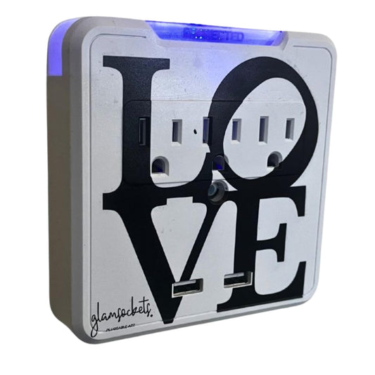 Kelvin Home - Decorative Surge Protector – Plug-in with 3 Outlets & 2 USB Ports, Multi Wall Mount Socket Outlet Surge Protected Charging, Power Expander for Home, Office, & Travel Use (Love)