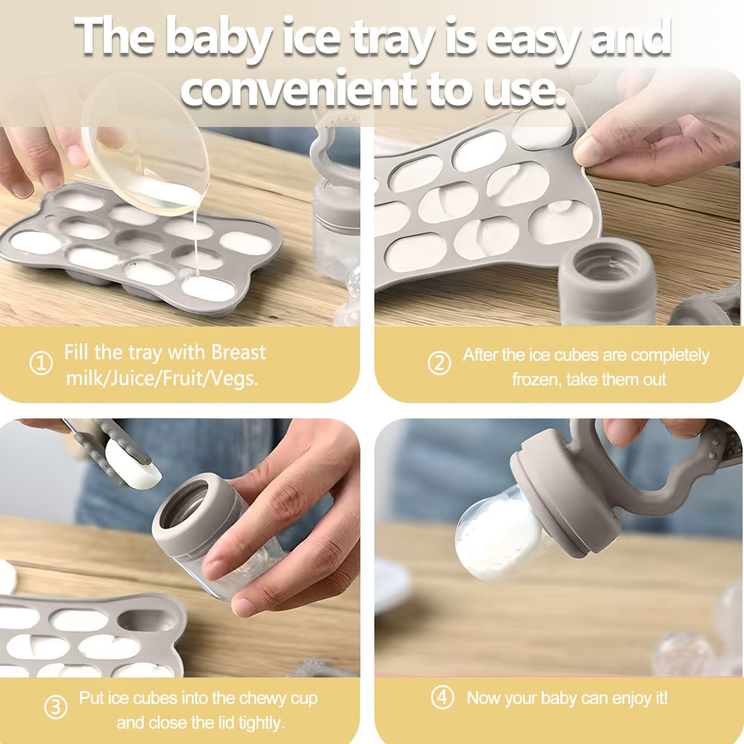 Baby Teething Relief Toys, Fruit/Food Feeder with Breastmilk Popsicle Molds &Teether Combo Food Grade Silicon for 6M+ Breastmilk Pops, Frozen Fruit, Teether Toys Baby Gift