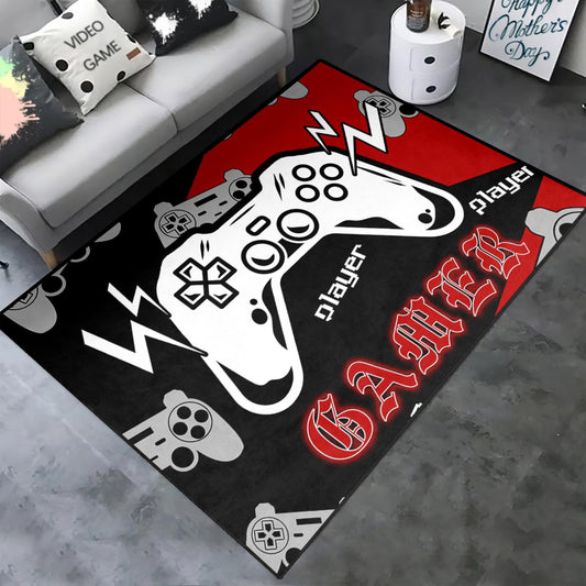 Gaming Area Rugs for Boys Cool Game Style Bedroom, Gamer Rug Boys Room Decor, Video Games Bedroom Carpet for Teens, Controller Gamepad Player Standing Throw Doormats Yoga Mat Black