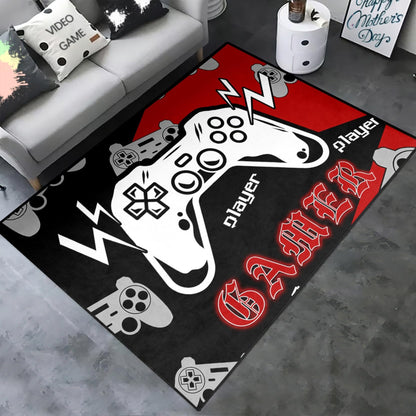 Gaming Area Rugs for Boys Cool Game Style Bedroom, Gamer Rug Boys Room Decor, Video Games Bedroom Carpet for Teens, Controller Gamepad Player Standing Throw Doormats Yoga Mat Black