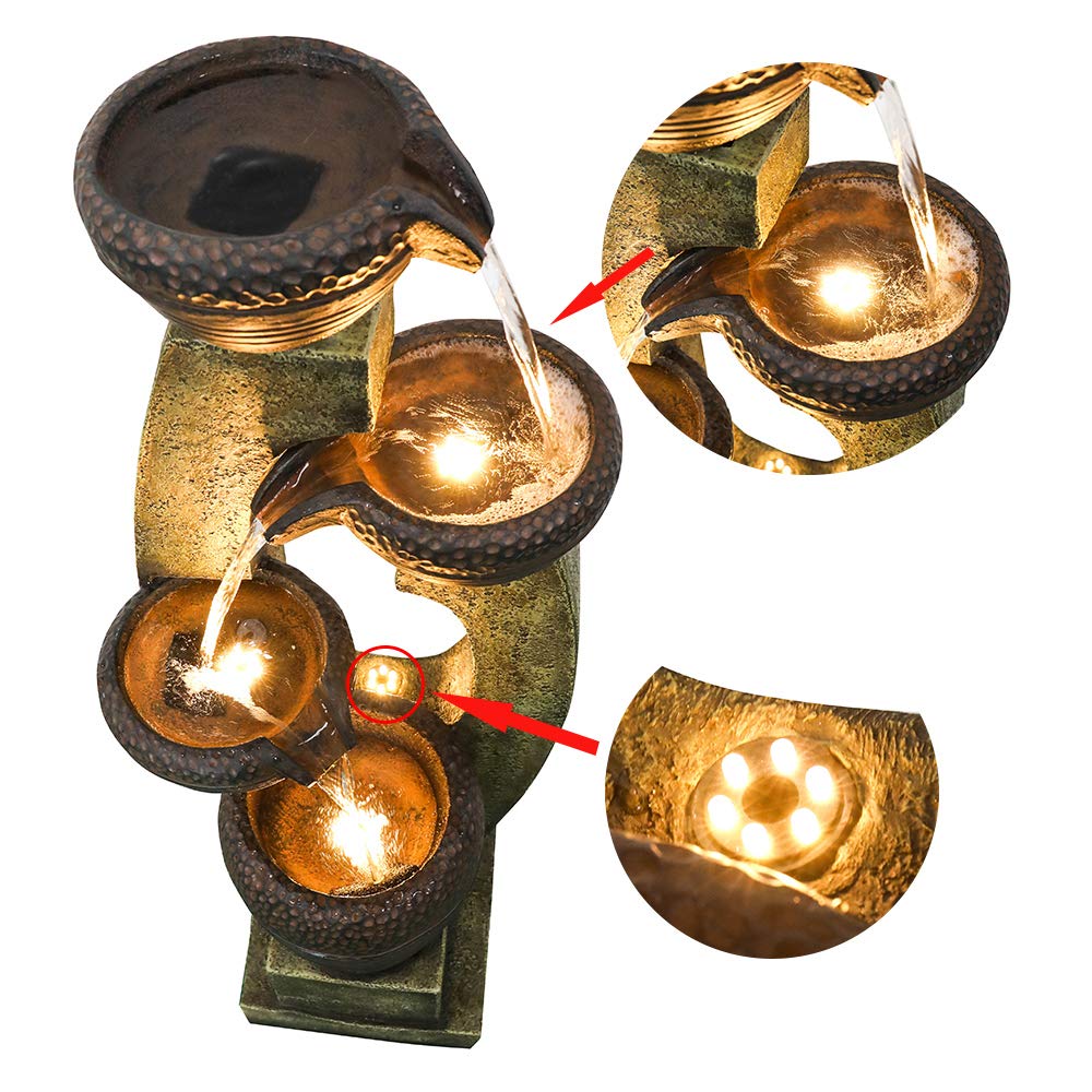 Naturefalls 40” H Modern Outdoor Fountain - 4 Crocks Outdoor Garden Fountains with Contemporary Design&LED Light for Garden, Patio, Deck, Porch, Backyard and Home Art Decor (40in, Light Gray)