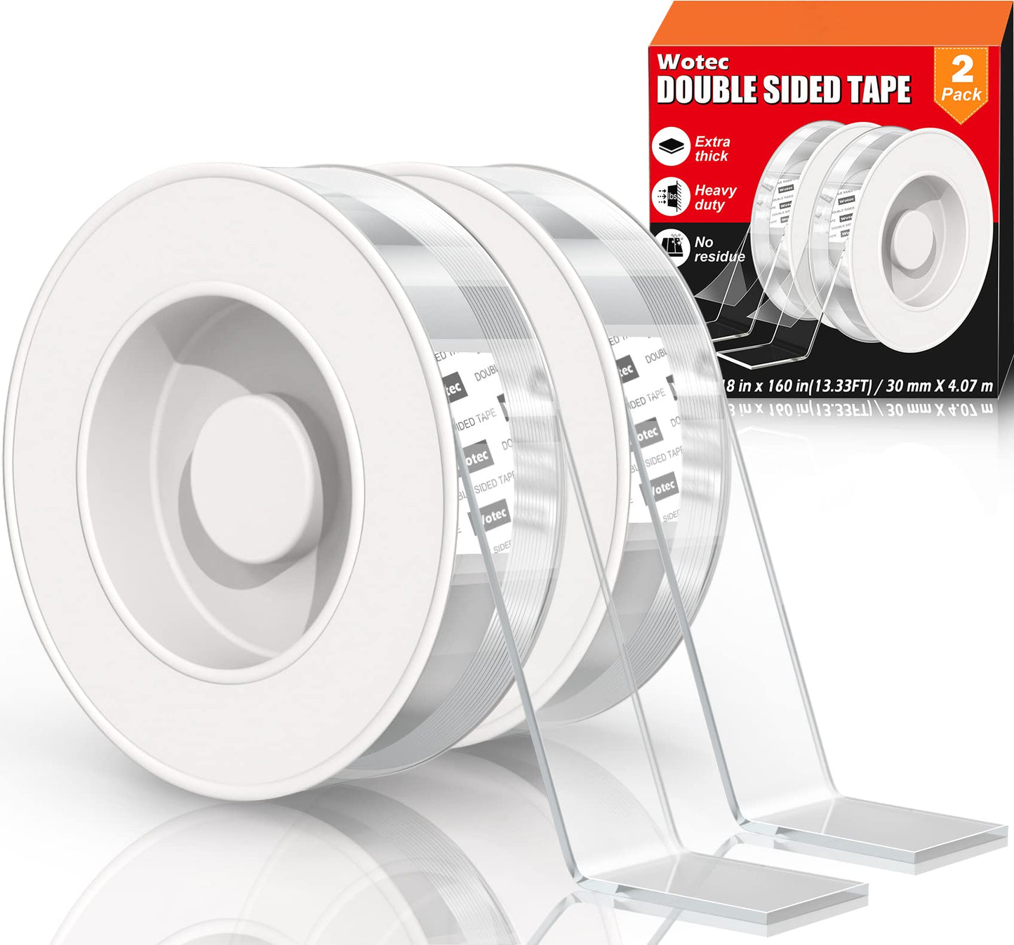 Extra Large Double Sided Tape Heavy Duty Removable 1.18 Inch x 160 Inch, Clear & Tough Nano Tape, Multipurpose Mounting Tape Picture Hanging Strips Adhesive for Poster Carpet