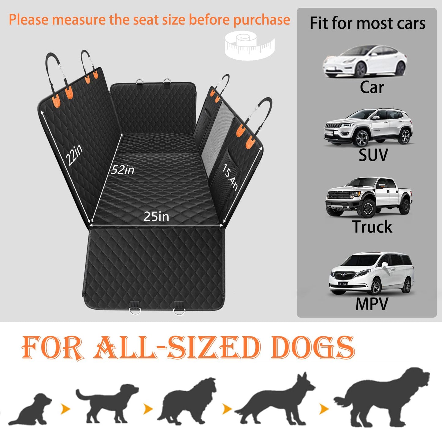 Crossarctic Back Seat Extender for Large Dogs, Dog Car Seat Cover Hard Bottom Holds 400lbs, Sturdy Backseat Extender for Dogs, Waterproof Dog Hammock for Dog, Car, SUV, Truck