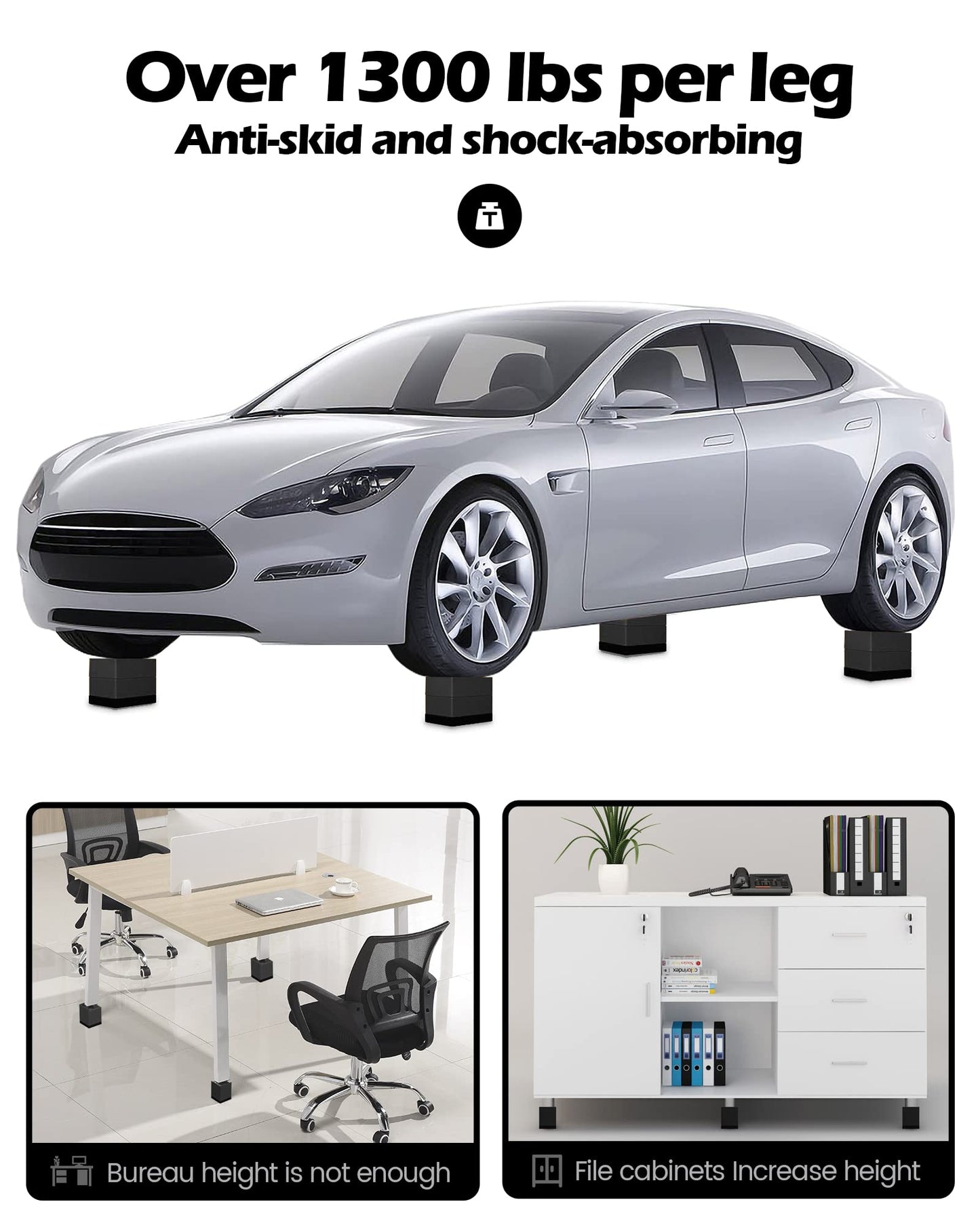 Furniture Risers, Tclouda Bed/Sofa/Desk/Table/Chair Leg/Fridge Lifts to 1.5, 3 and 4 in, Rectangle Adjustable Risers Blocks for Extenders, Heavy Duty Supports Up to 1300 Lbs, 4 in-Black-Rectangle