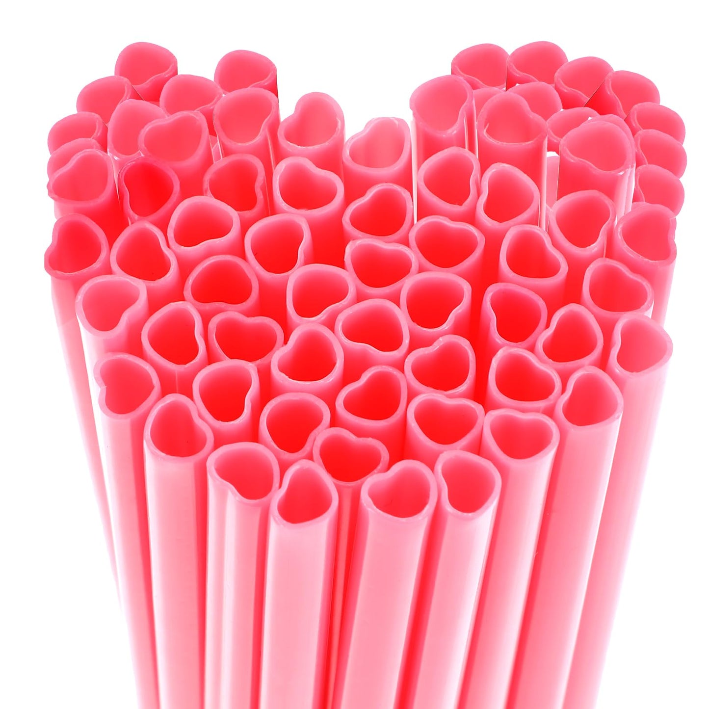 Sibba 200Pcs Heart Shaped Pink Straws, Cute Straw, Disposable Straws for Valentine's Day, Cocktail, Birthday Party, Bridal Shower, Wedding Supplies