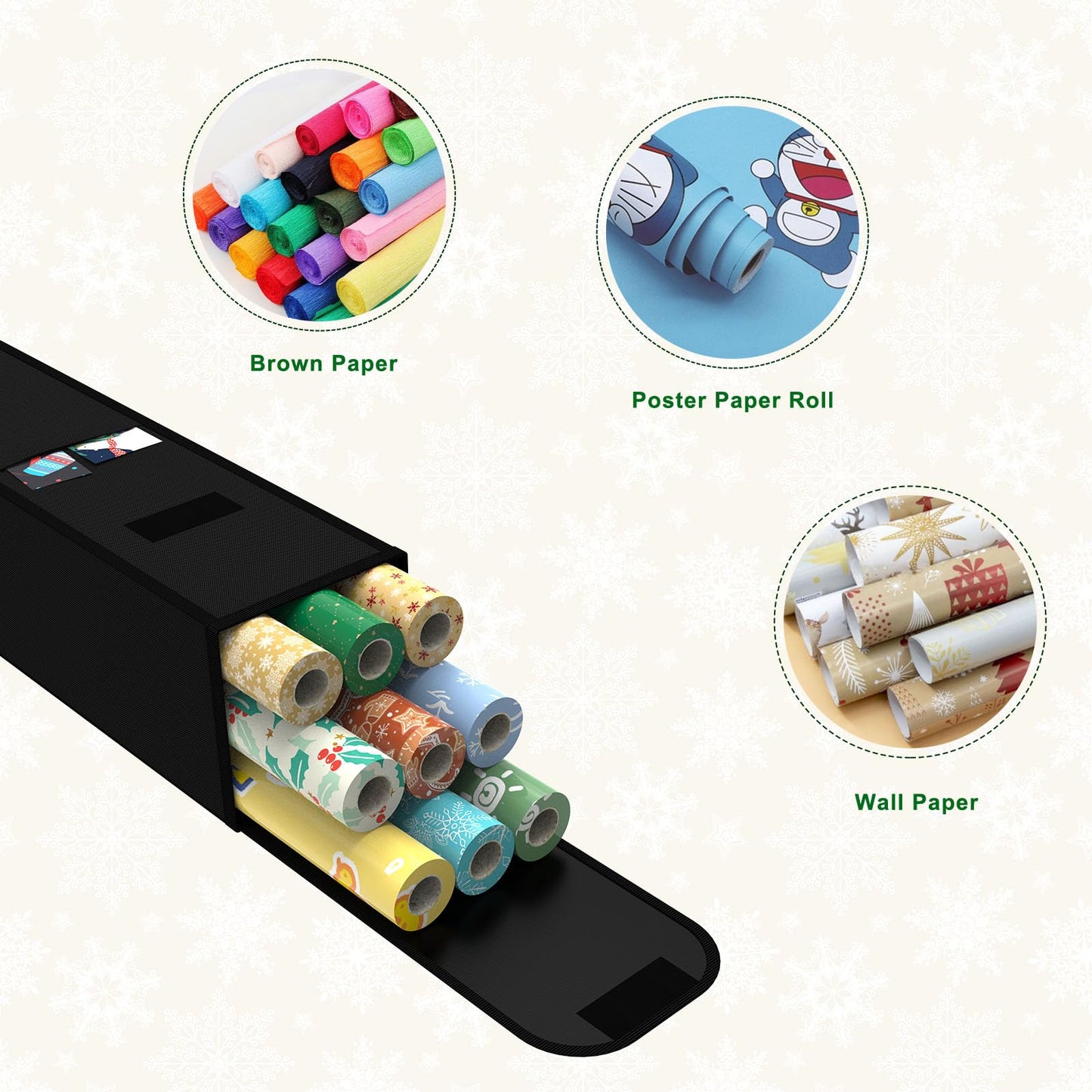 Bonnary Wrapping Paper Storage Bag (31 * 5.5 * 5.5 Inch), Gift Organizer With Pocket and Velcro for Brown/Wall/Sticky Back Plastic Roll, Kraft/Craft/Poster Roll