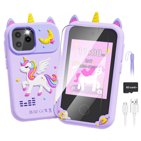 Smart Phone for Kids Toys Age 4-6, Christmas Birthday Gifts Dinosaur Toddler Toys for Boys 5-7, Touchscreen Dual Camera Kids Cell Phone for Boys Age 8-10, with Games,SD Card,Screen Protector