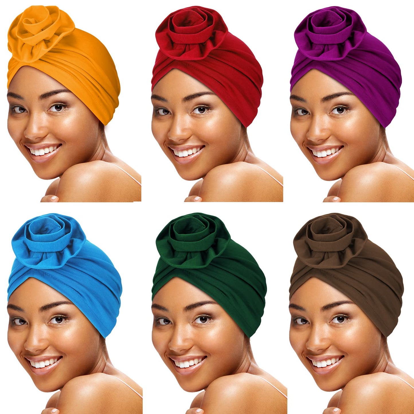 SATINIOR 6 Pieces Women Turban African Pattern Headwrap Colorful Printed Pretied Flower Knot Bonnet Hat for Women Girls