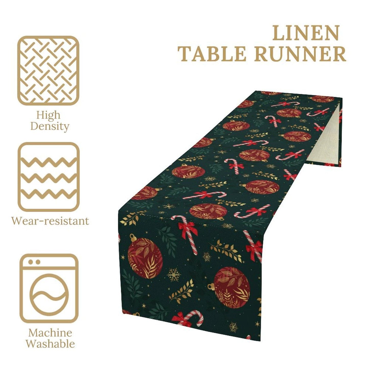 Christmas Table Runner,Green Red Xmas Balls Winter Holiday Dinner Table Decoration for Home Living Room Kitchen Dining Room 13x36in