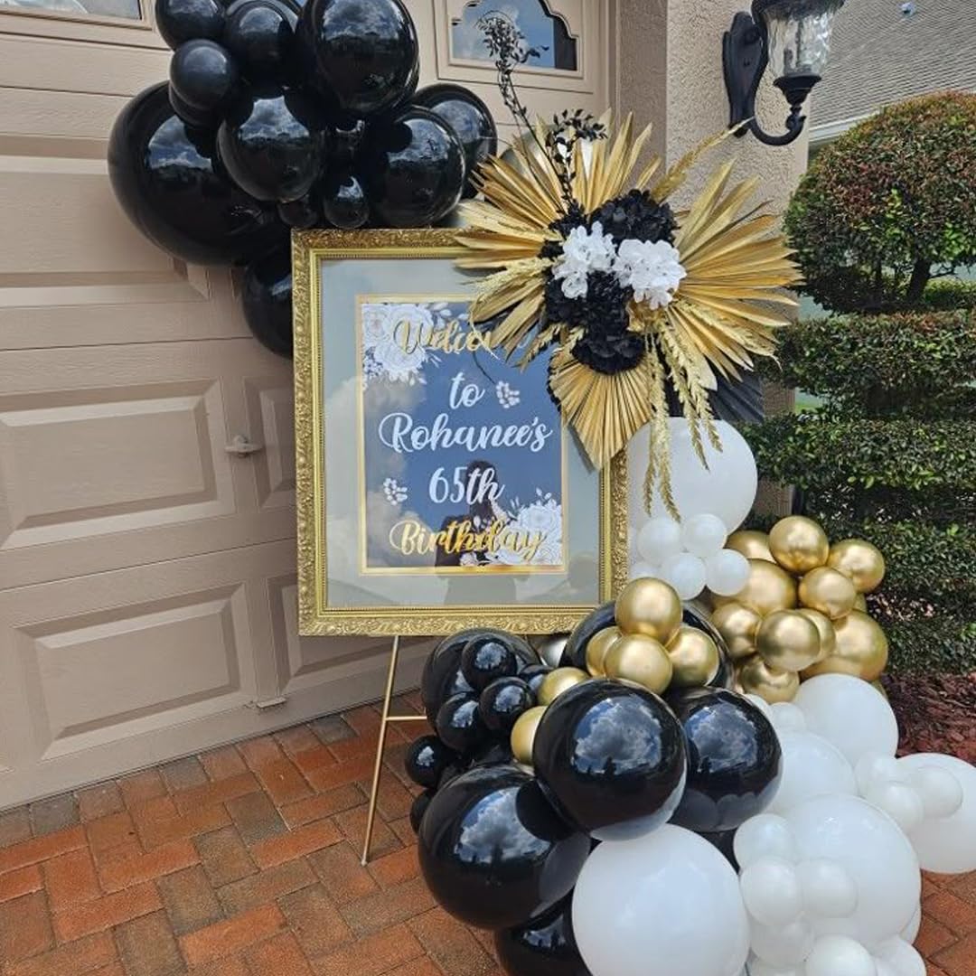 Black and Gold Balloons,50pcs 12 Inch Black White Gold Confetti Balloons Set,Black Gold Latex Balloons for Graduation Birthday Wedding Anniversary Party Decorations
