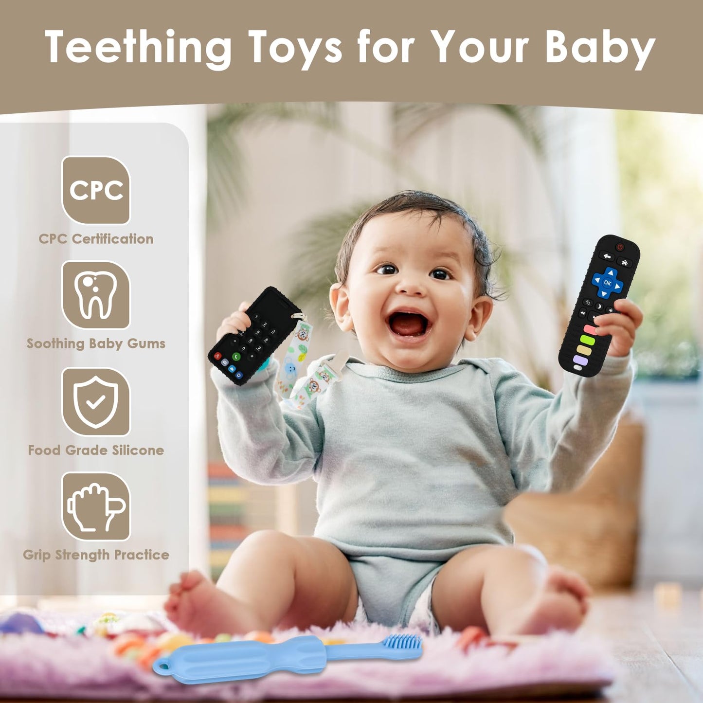 ZOEDO Baby Teething Toys, Remote Control Shape Teething Toys, Cell Phone Teether for Babies, Toy Chew for Babies 3-24 Months, BPA Free & Refrigerator Safe