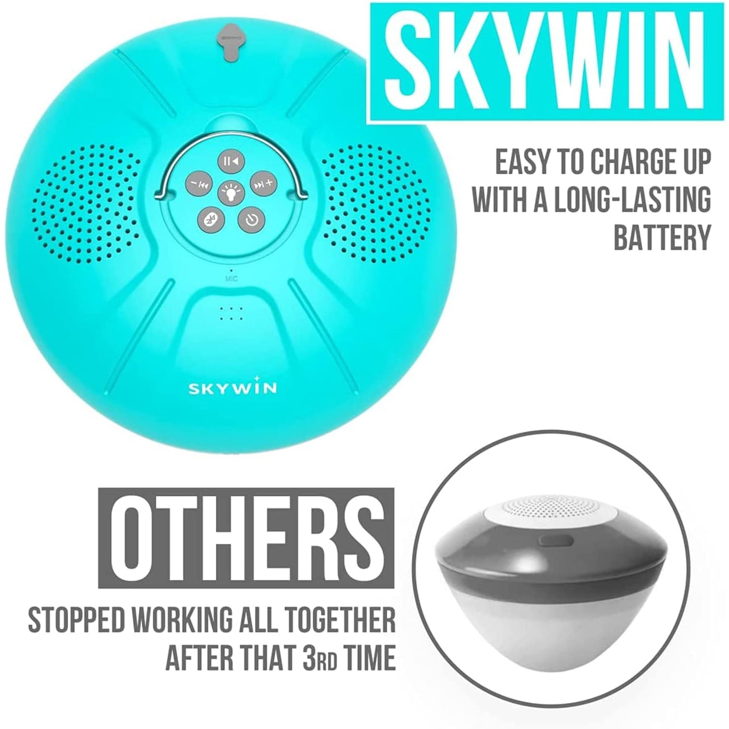 Skywin Floating Pool Speaker with Lights Accessories - Floating Pool Lights Inflatable Hot Tub Accessories - Water Resistant and Wireless