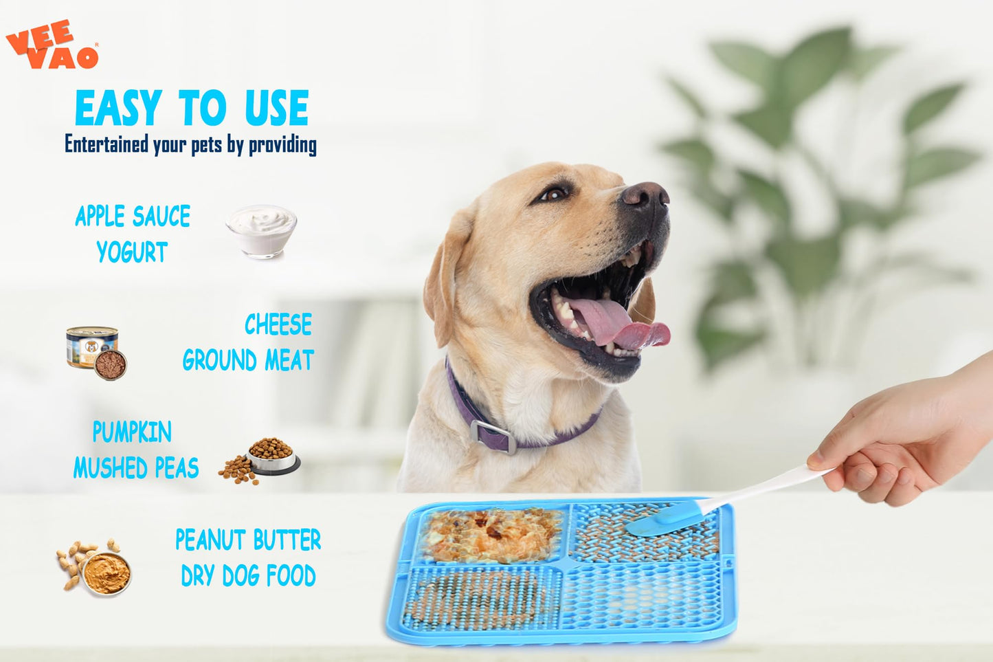 VEEVAO XL Lick mat for Large Dogs Breed, 12"×10" Food Grade Silicone Dog Lick Mat with Suction Cups, Lick Matts for Large Dogs Anxiety Reliever, Peanut Butter Lick Mat for Boredom Breaker (Blue)