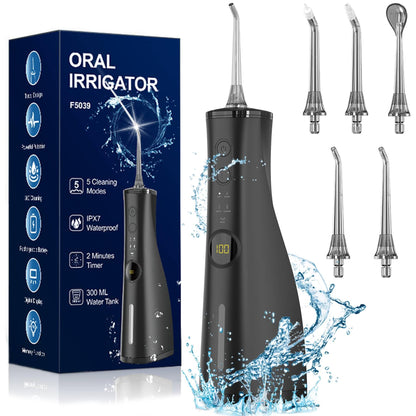Water Dental Flosser Electric Oral Irrigator 300ML Large Tank 5 Replaceable Jet Tips IPX7 Waterproof Teeth Cleaner Flossing Cleaning Picks for Home and Travel