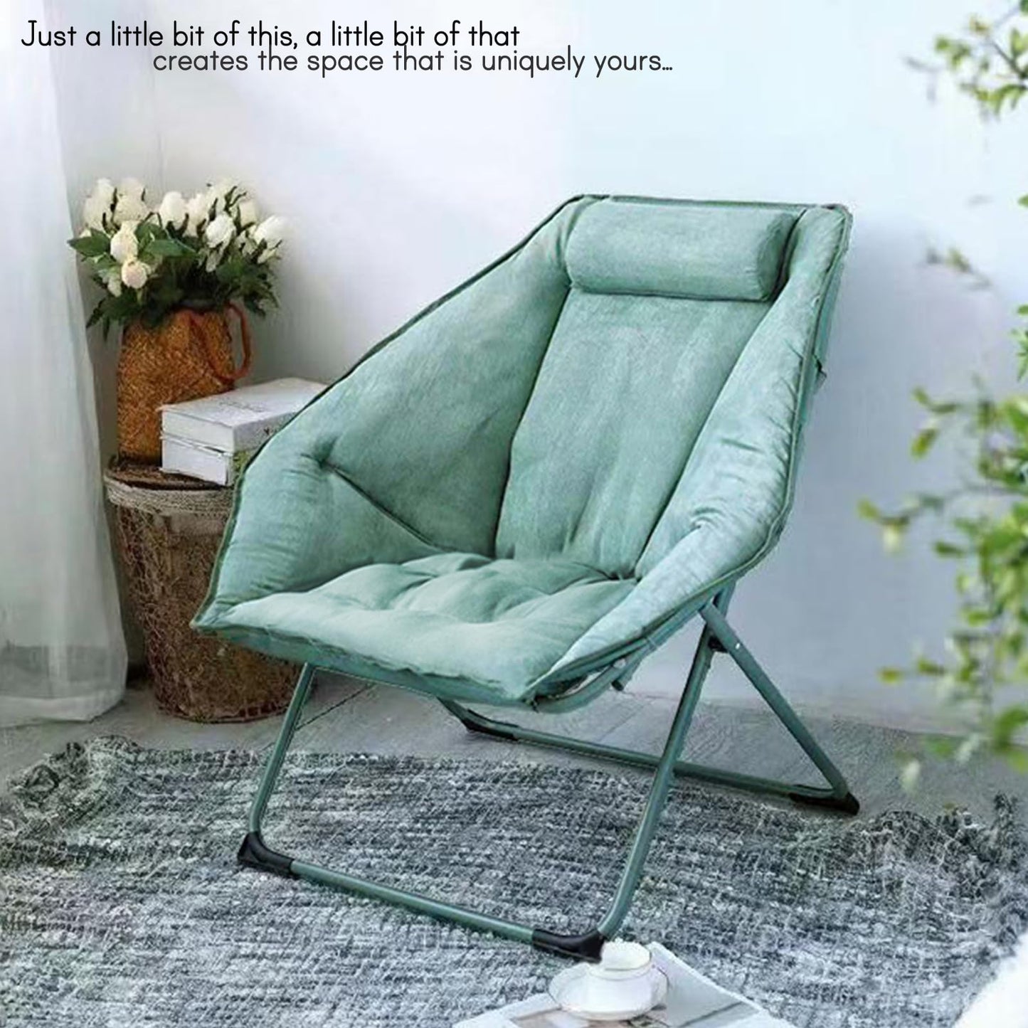 Hexagon Foldable Living Room Chair, Saucer Chair for Adults, Comfy Bedroom Lounge Chair, Moon Chair, Lazy Folding Chair for Dorm Rooms (Chair-Green)