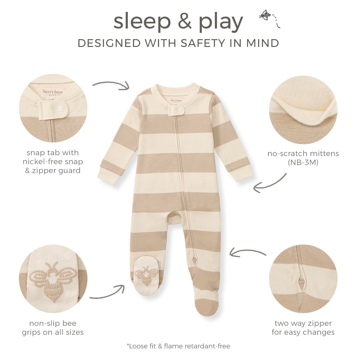Burt's Bees Baby Boys Footed Pajamas, Sleep and Play Loose Fit, 100% Organic Cotton Soft One-piece PJs, Sizes NB to 6-9 Months