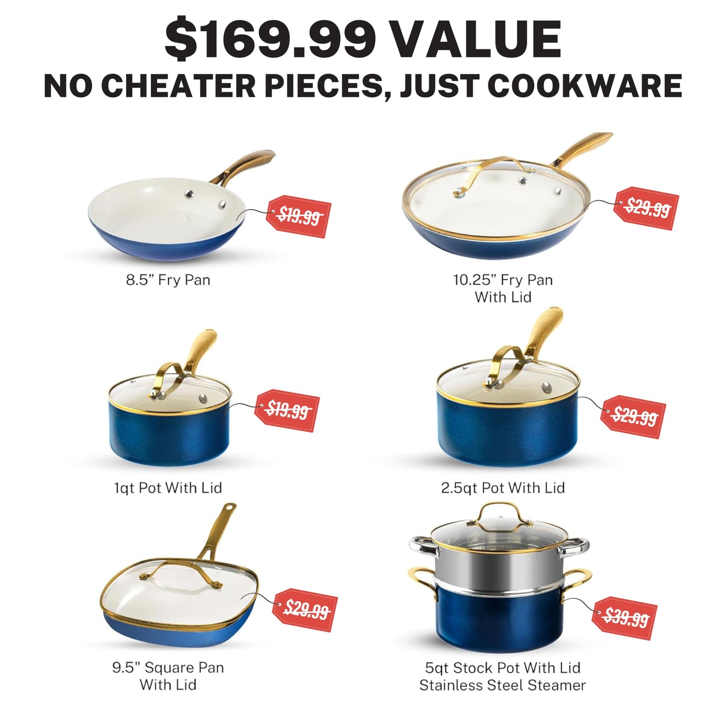 Gotham Steel 12 Pc Ceramic Cookware Set Nonstick, Ceramic Pots and Pans Set Non Stick with Steamer for Cooking, Non Toxic PFOA PFOS Free, Premium Stay Cool Handles, Oven & Dishwasher Safe