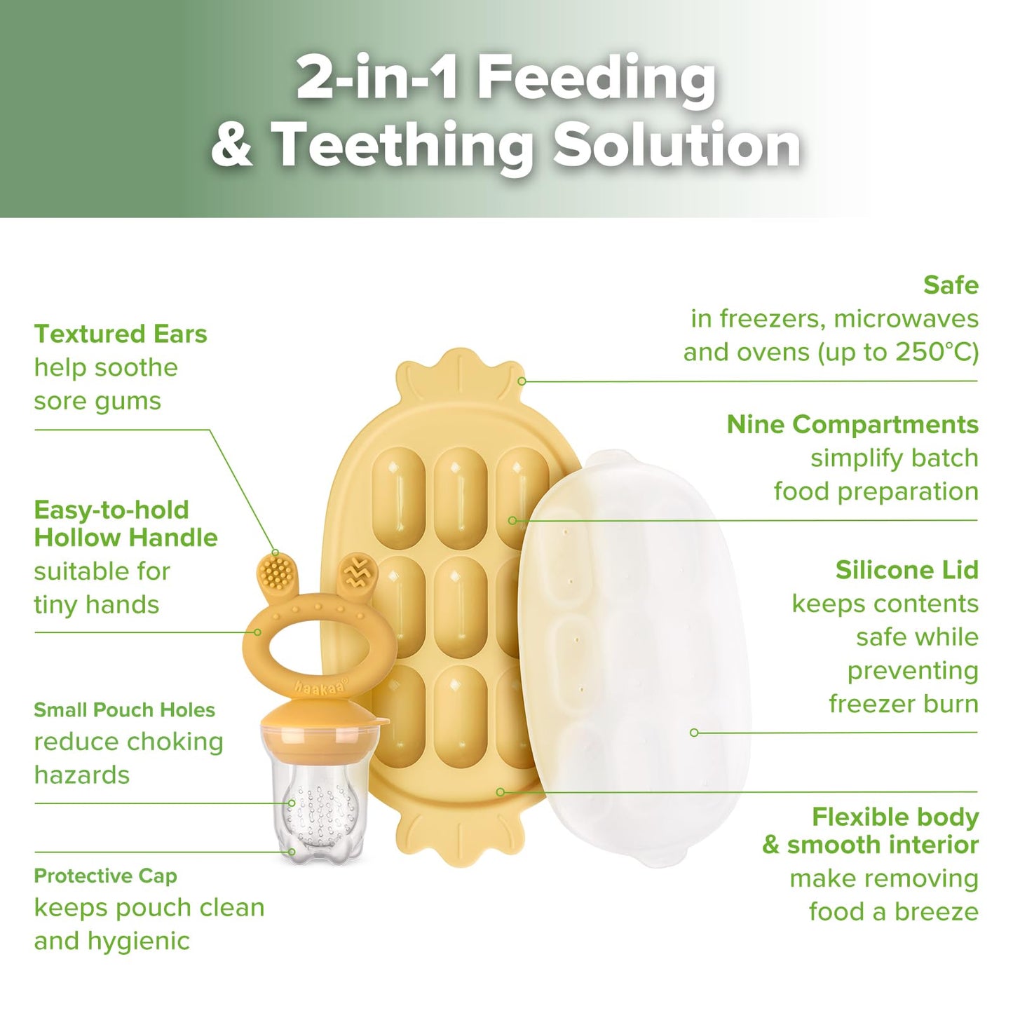 Haakaa Baby Fruit Food Feeder & Silicone Nibble Tray Combo - Breastmilk Popsicle Mold for Baby Cooling Relief, BPA Free Baby Mesh Feeder for Infant Self Feeding