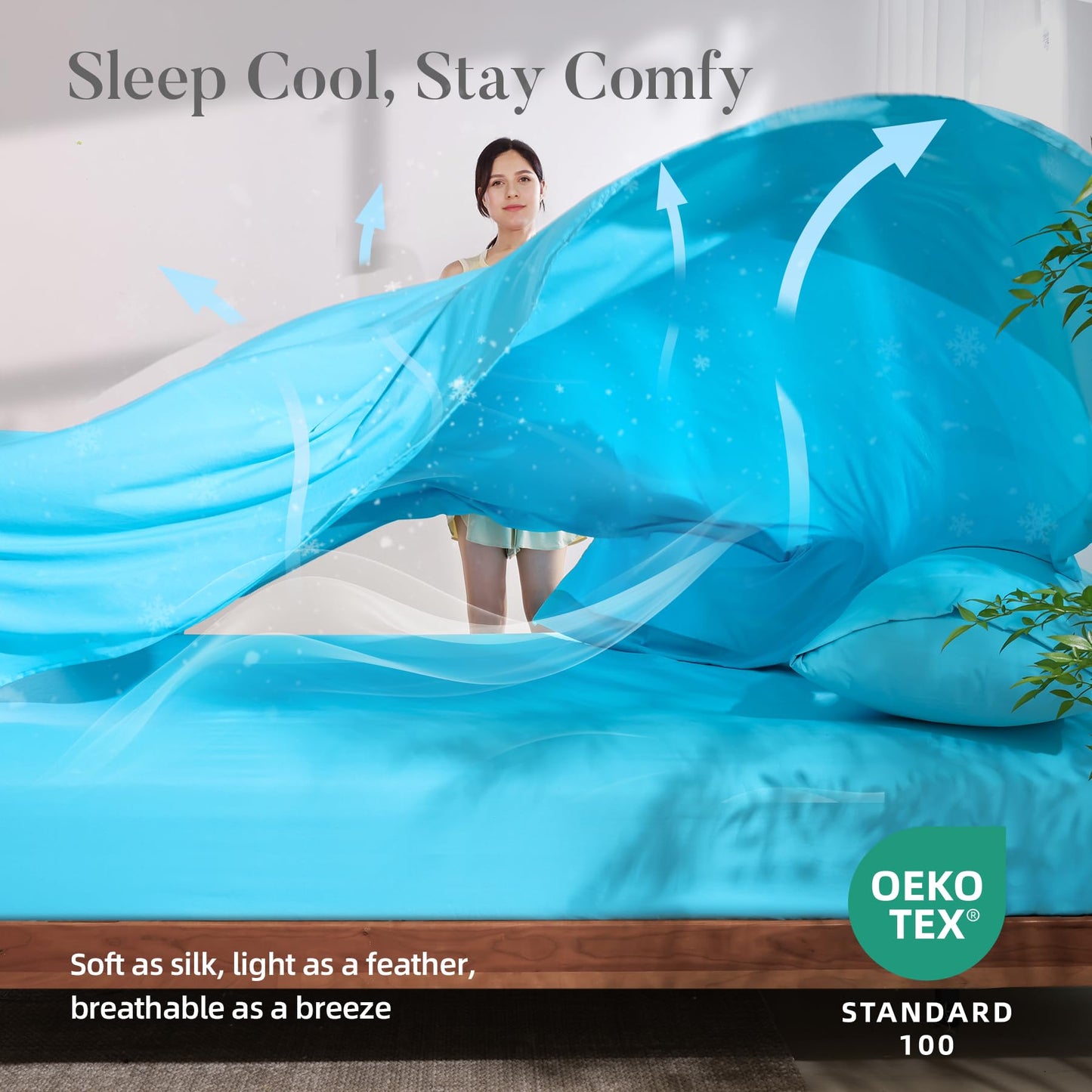 4 Piece Queen Size Sheet - Cooling Bed Sheets Set, Blend Rayon Derived from Bamboo, Breathable Soft Hotel Luxury Bedding & Pillowcases, Silky Fit 16 inch Extra Deep Pocket, Oeko-Tex - Aqua