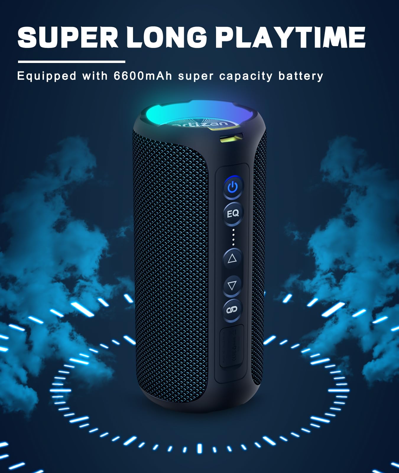 Ortizan Bluetooth Speakers, Portable Wireless Stereo Speaker - IPX7 Waterproof, 40W Loud Sound, Dual Pairing, Deep Bass, LED Light, Bluetooth 5.3, for Home/Shower/Outdoor/Beach, Gifts for Adult, Navy