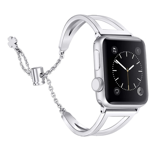Secbolt Stainless Steel Bands Compatible with Apple Watch Band 38mm 40mm 41mm 42mm iWatch Series 10/9/SE/8/7/6/5/4/3/2/1, Dressy Metal Bangle Bracelet Women, Silver