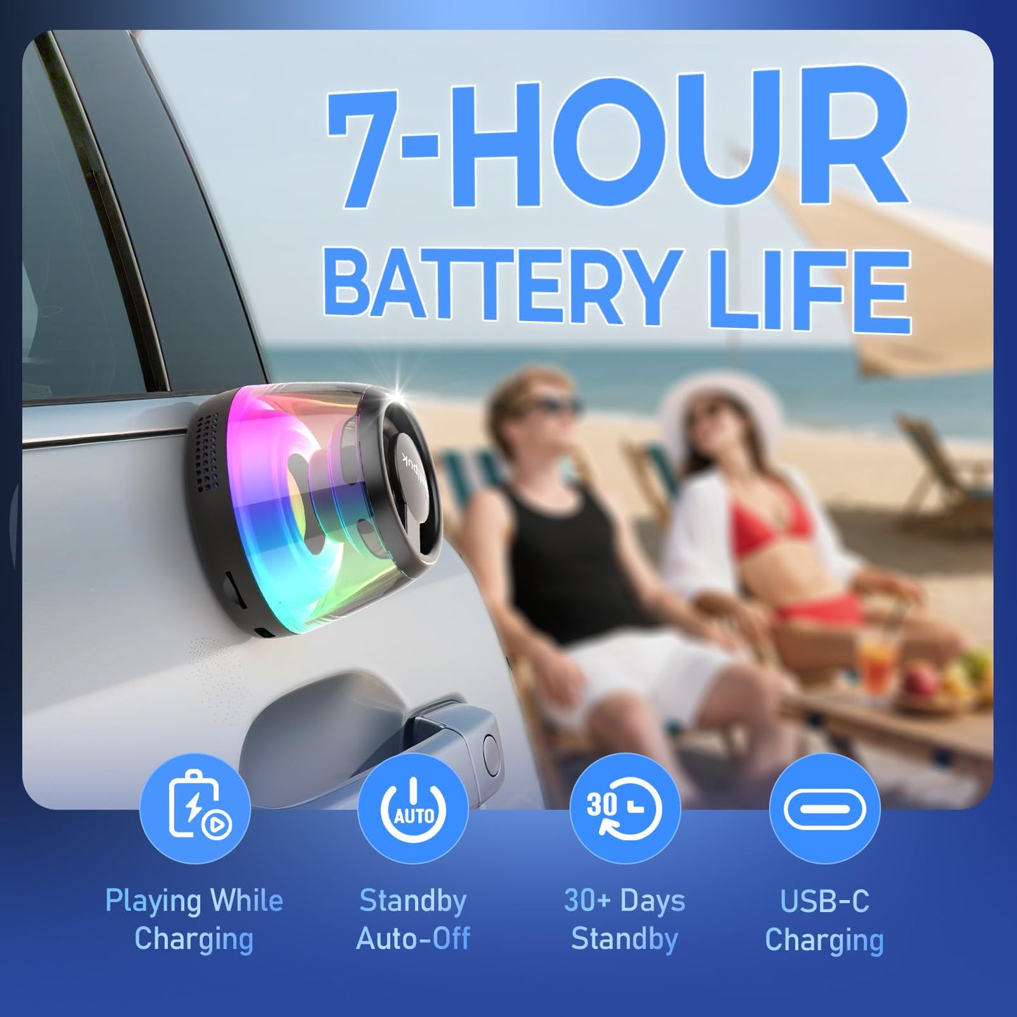 heetipuk Mini Magnetic Bluetooth Speaker, Loudspeaker with Bass Diaphragm, 5W Internal-Magnet Speaker, 7H Playtime,TWS, RGB Light, TF Card Slot, Including Magnetic Ring and Lanyard, As Phone Stand