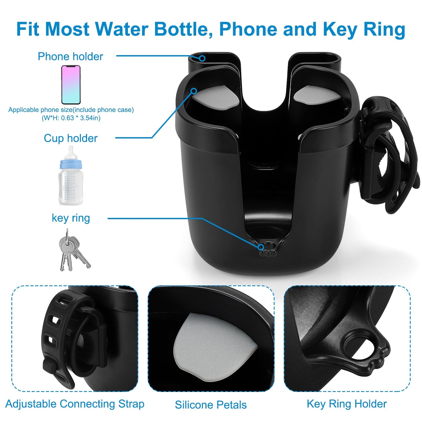 Accmor Stroller Cup Holder with Adjustable Strap, 360 Degree Rotatable Universal Cup Holder for Uppababy, Nuna, Doona Stroller, Drinks Holder for Wheelchair, Walker, Rollator