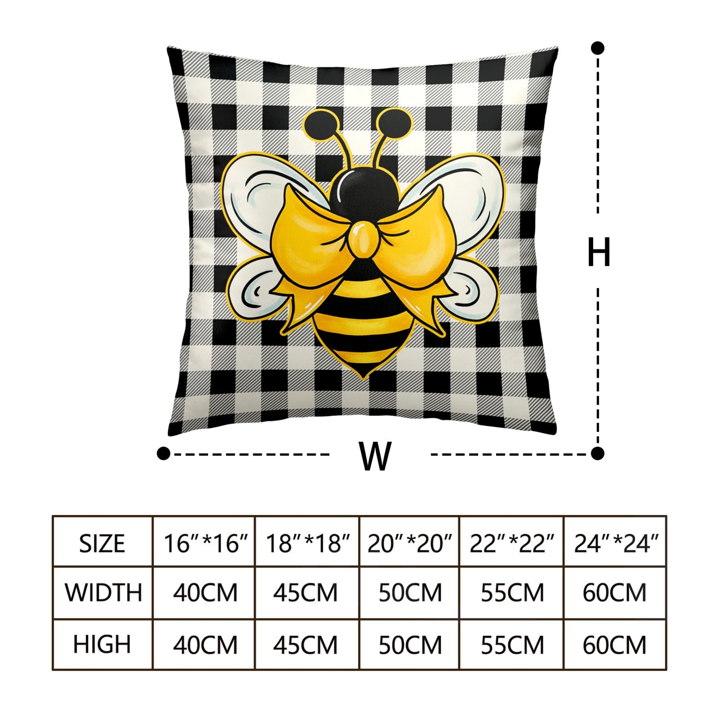 Kwlegh Yellow Bumble Bee Pillow Covers 18x18 Set of 2 Black White Buffalo Plaid Pillow Covers Summer Spring Themed Decorative Cushion Cases Home Decor for Couch Bed Holiday