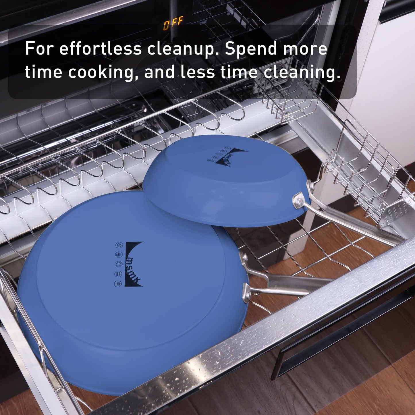 MsMk Ceramic Nonstick 8-inch and 10-inch Frying Pan Set, No PFAS & PTFE & PFOA, Stainless Steel Handle, Dishwasher & Oven Safe,Blue