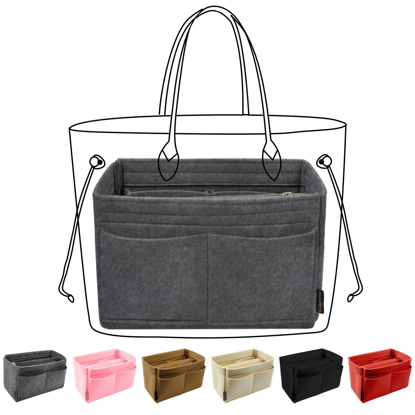 OMYSTYLE Grey Organizer Insert, Felt Tote Bag Organizer Insert with 5 Sizes, Handbag Dividers for Inside Purse, Compatible with Longchamp, Neverful, Speedy and More
