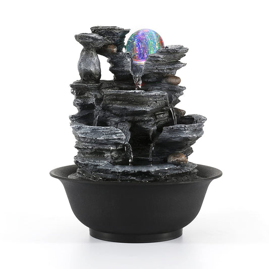 Dyna-Living Tabletop Water Fountain Indoor Waterfalls Fountains with Colored LED Light Decorative Feng Shui Tabletop Fountain with Automatic Pump Best Home Gifts for Friends or Family