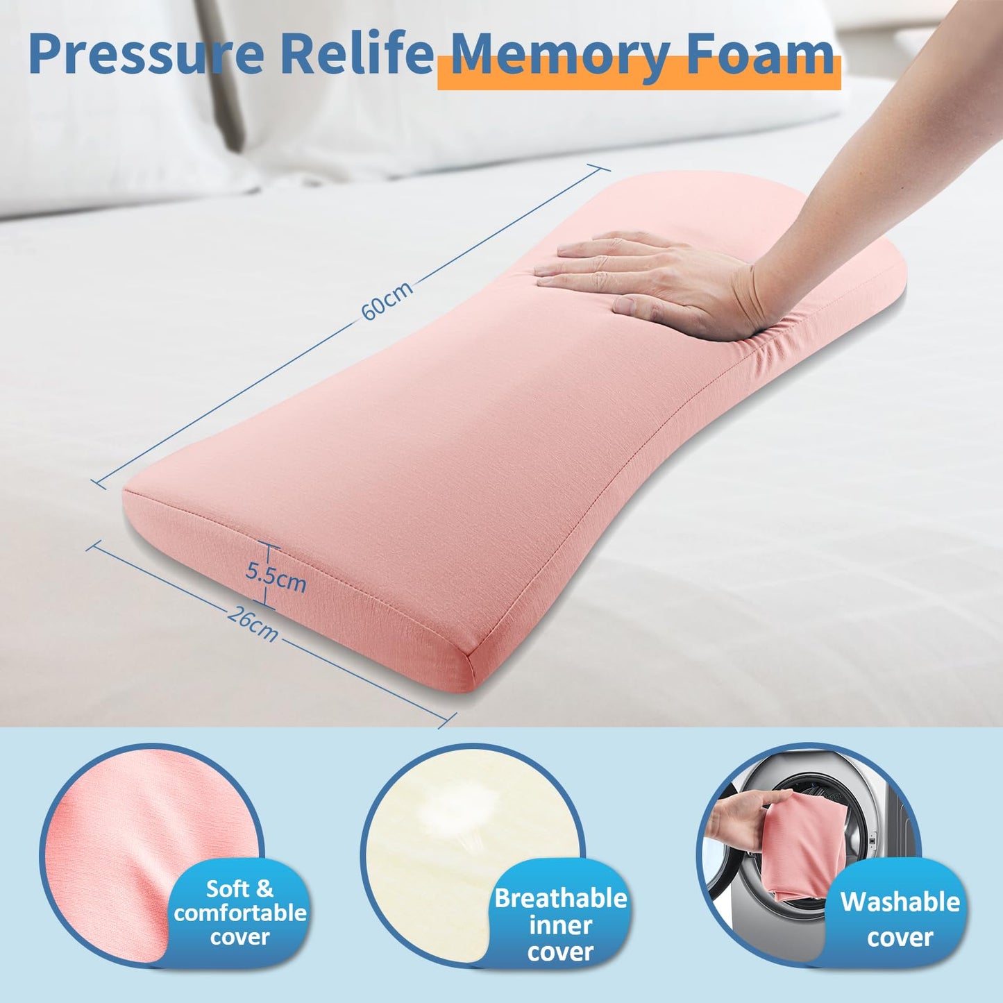 Lumbar Support Pillow for Bed Relief Back Pain: Lower Back Pillow for Sleeping - Memory Foam Waist Pillow - Back Wedge Bolster Pillow for Side, Back&Stomach Sleepers - Bed Rest Pillow for Car, Sofa