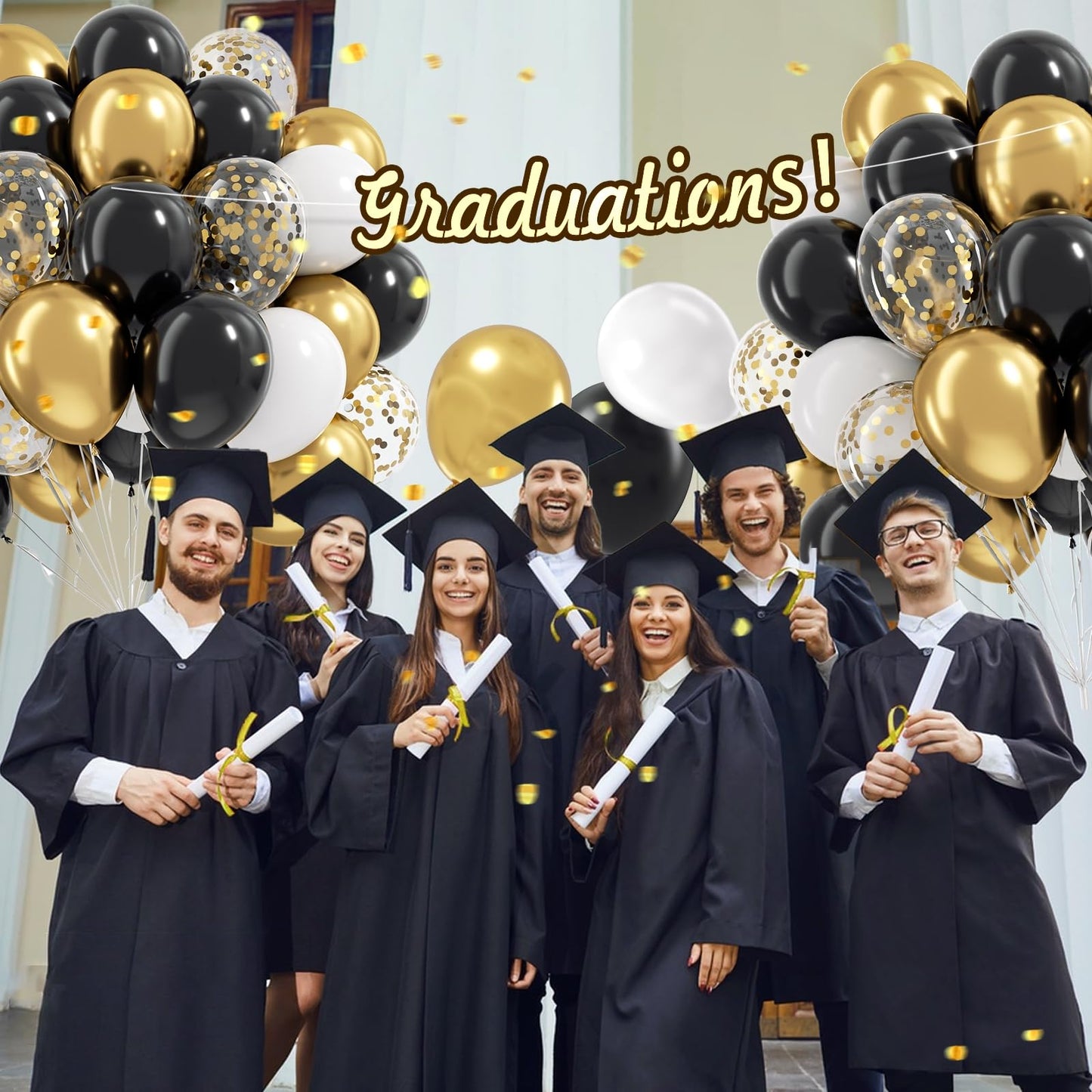 Black White and Gold balloons, 60pcs 12inch Black White Metallic Gold Confetti Balloons for Graduation 2025 Anniversary Birthday Party Decorations