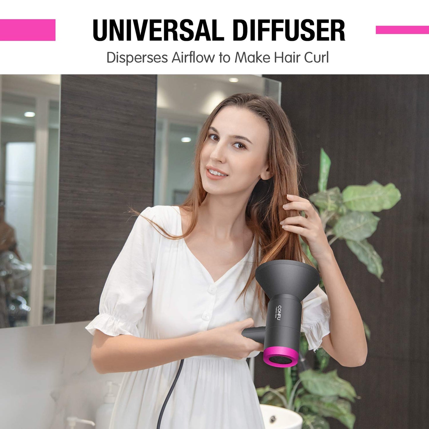 CONFU Ionic Blow Dryer 1600W, Portable Lightweight Fast Drying Negative Ion Hairdryer Blowdryer, 3 Heat Settings & Infinity Speed, with Diffuser and Concentrator Nozzle for Home & Travel