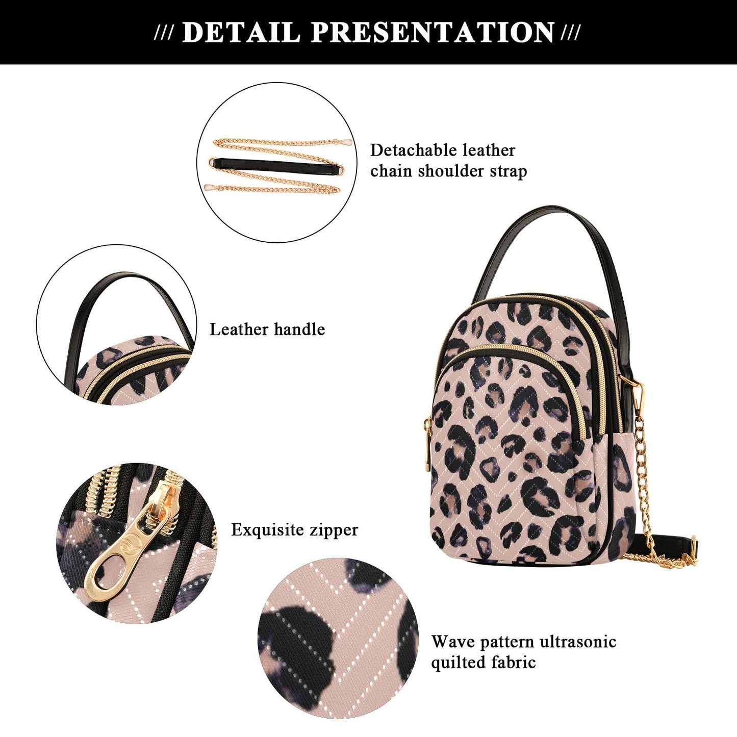senya Pink Black Leopard Crossbody Handbags for Women Casual Leather Shoulder Phone Purse