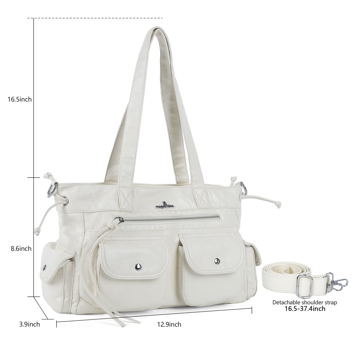 Angel Kiss Handbags for women Soft Vegan Leather Purses for Womens Multiple Pockets Shoulder Bags Ladies Roomy Zippers Tote bag Organizer Top-Handles handbag With Crossbody Strap,White