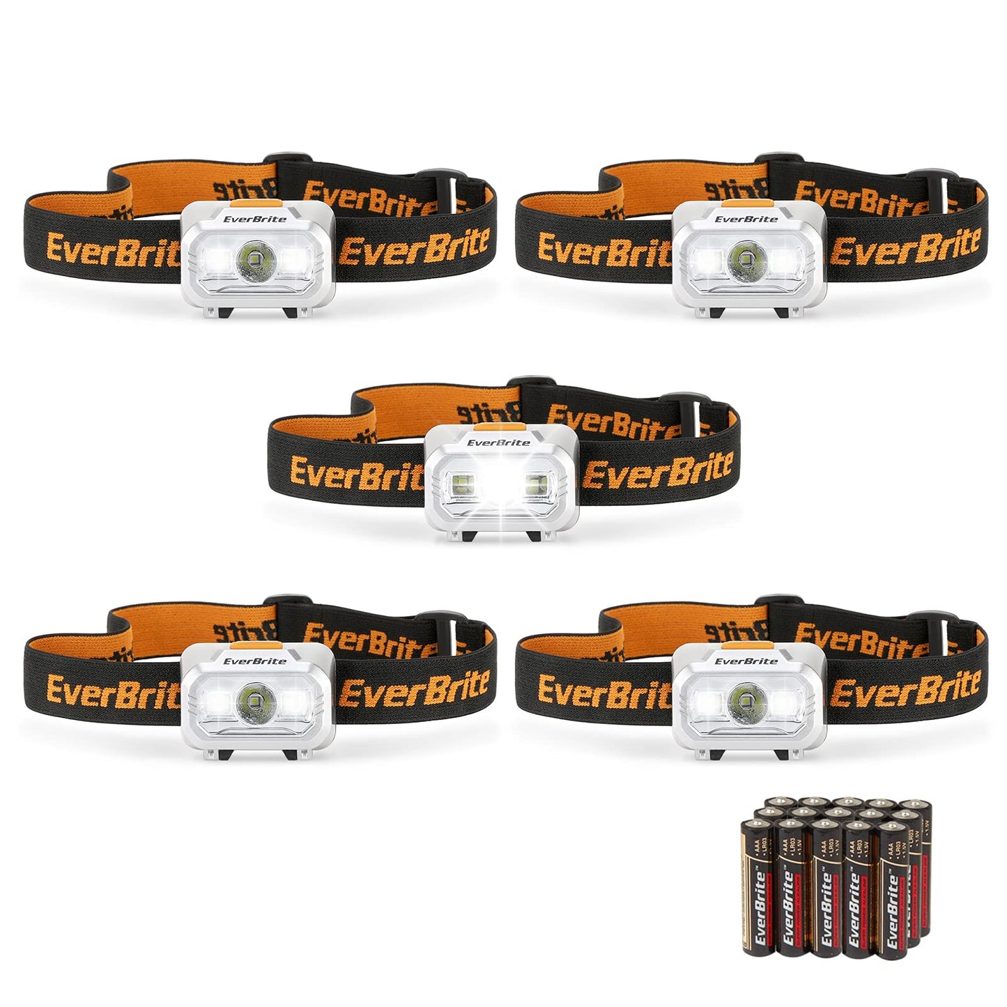 EverBrite LED Headlamp, 4 Lighting Modes, Pivoting Head with Adjustable Headband, IPX4 Water Resistant Perfect for Running, Camping and Hiking, 3 AAA Battery Powered(2 Pack)