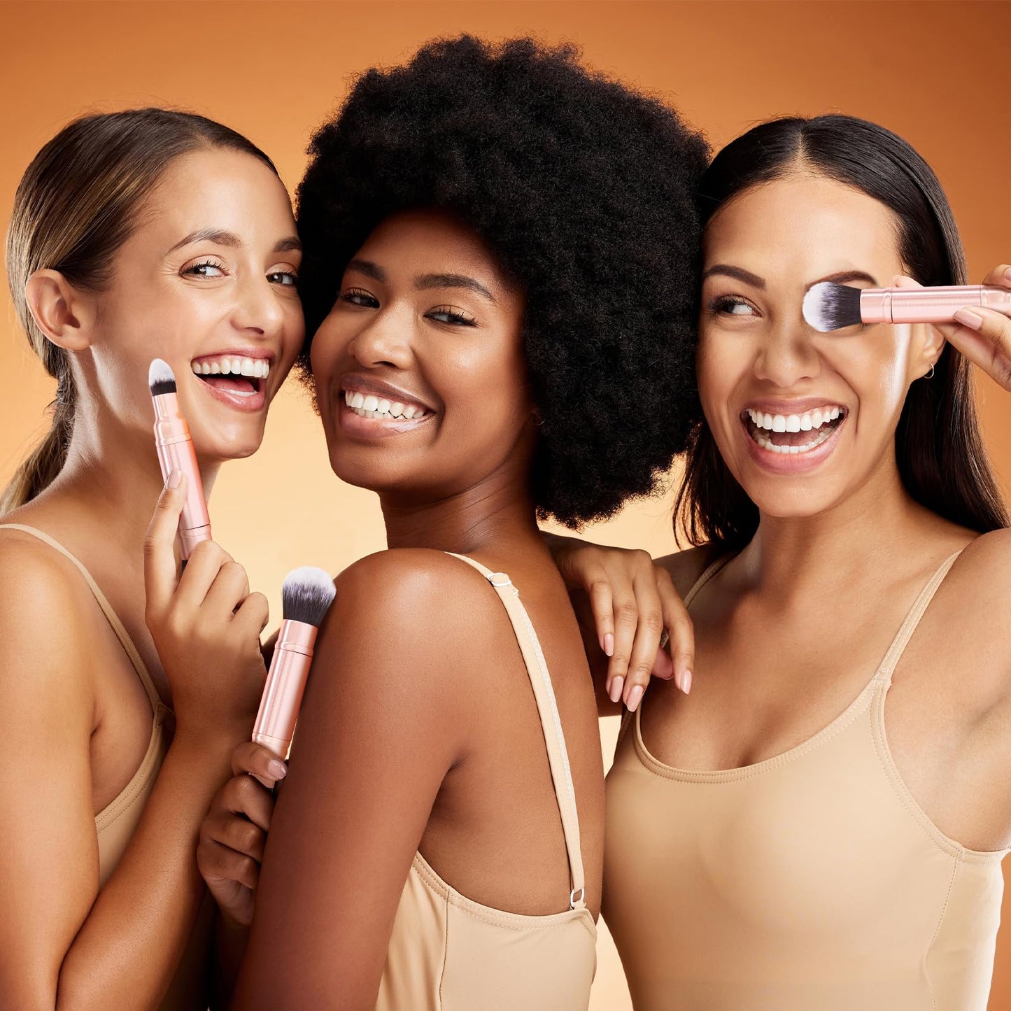 Retractable Airbrush Kabuki Brush for All Face Makeup & Foundation for Liquid, Cream and Powder Face Makeup, Dual-Ended Brush for Precision Natural Beautiful Look, With Aluminum Handle- Rose Gold