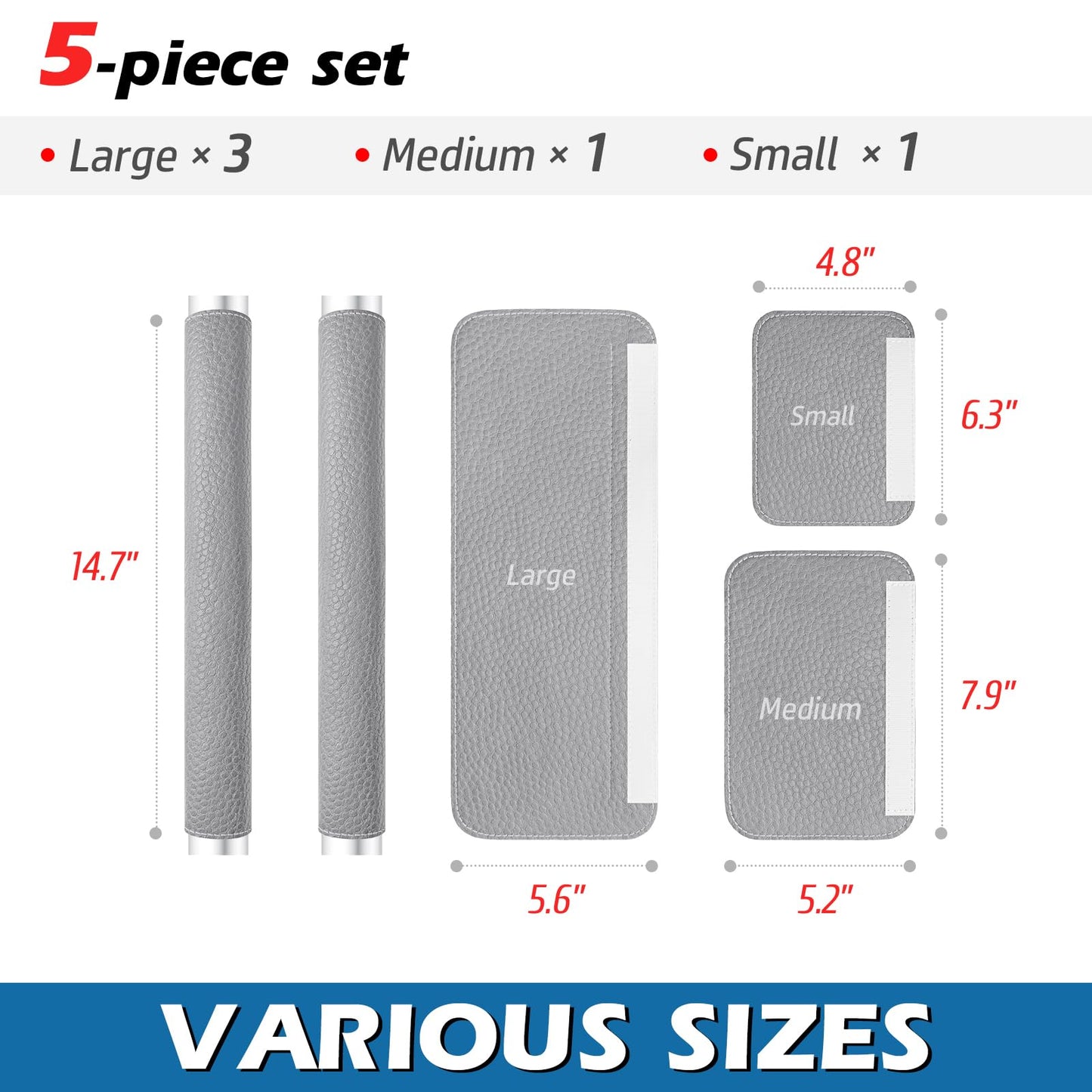 Rikzor Refrigerator Door Handle Covers, Set of 5, Adjustable Appliance Handle Covers, Keep Your Kitchen Clean, Microwave Oven Stove Dishwasher Handle Protector, Non Slip Fridge Handle Cover (Gray)
