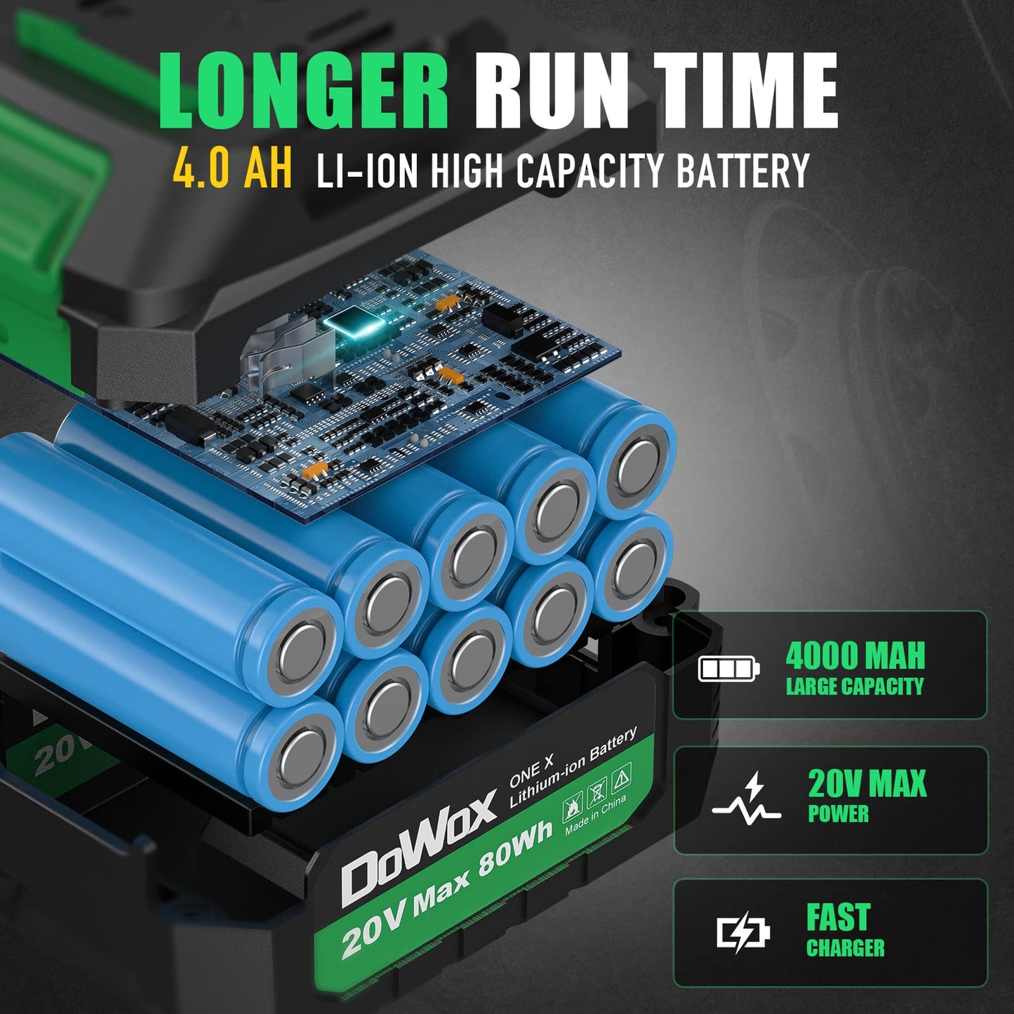 DOWOX Cordless Impact Wrench 1/2 Inch, High Torque 1200 Ft-lbs Brushless Impact Gun, 20V Power 4.0 Ah Battery, Fast Charger, 5 Pcs Sockets and Tool Box Kit