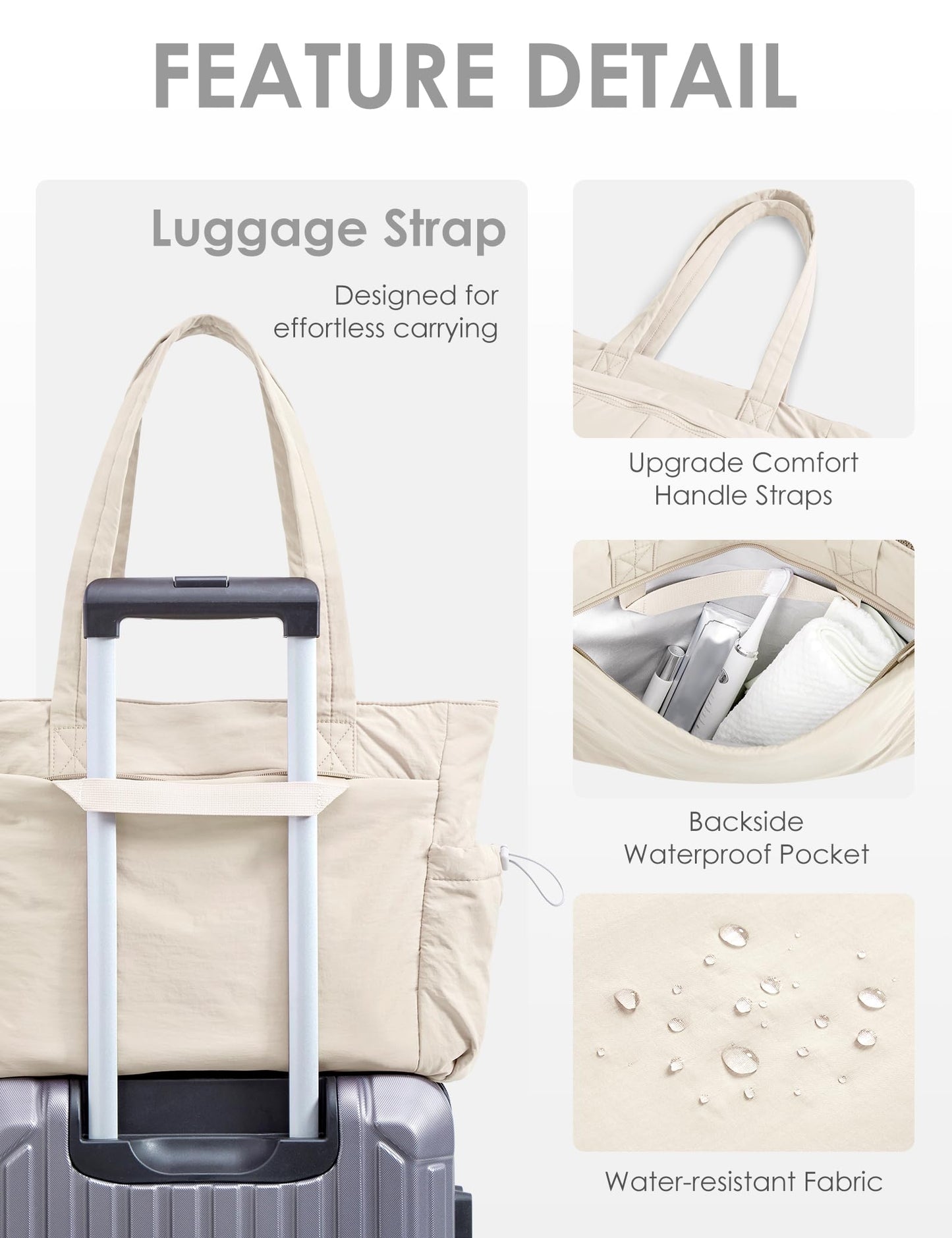 EASYSO Tote Bag for Women, Lightweight Large Puffer Bag, Quilted Shoulder Purses Handbags for Travel Work (Beige)