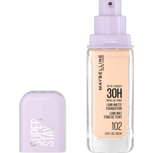 Maybelline Super Stay Lumi-Matte Foundation, Lightweight and Buildable Full Coverage Foundation Makeup For Up To 30HR Wear, 102, 1 Count