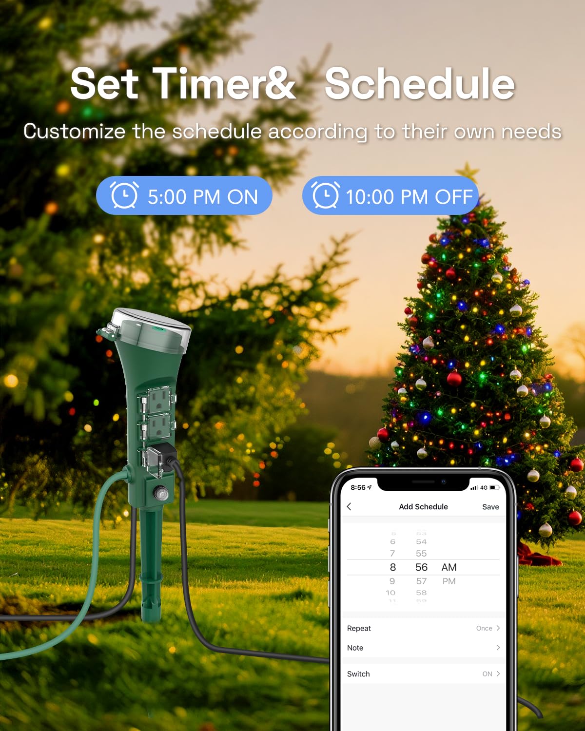 HBN Outdoor Smart Plug Waterproof WiFi Outdoor Outlet Timer with 6 Grounded Outlets, Remote & Voice Control Heavy Duty Yard Stake Plug Compatible with Alexa and Google Assistant No Hub Required