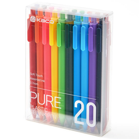 Kaco PURE Gel Pens 20 Pieces 0.7 mm Color Ink Aesthetic Journaling Pens Cute, Retractable, Soft Touch Barrel, Quick Drying (20 Assorted Ink)