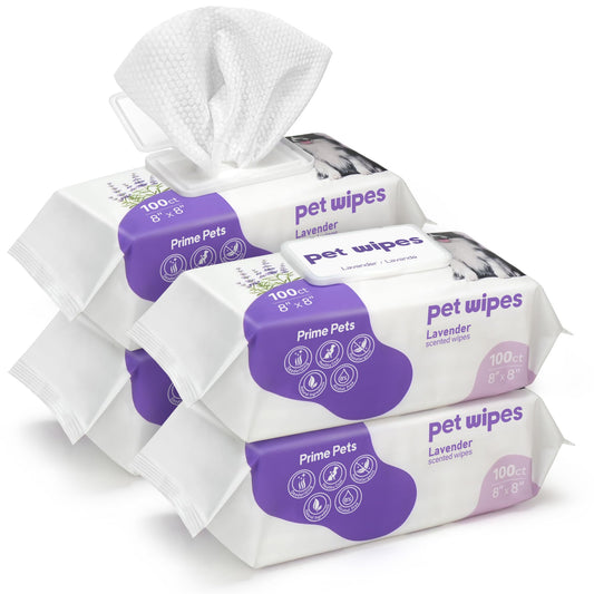PrimePets Dog Wipes, 400 Count, 8" x 8" Pet Grooming Wipes for Dogs Cats Cleaning Deodorizing, Lavender Scented, Extra Thick Dog Paw Wipes for Sensitive Skin, Clean Ears, Eyes, Butt, Body & Teeth