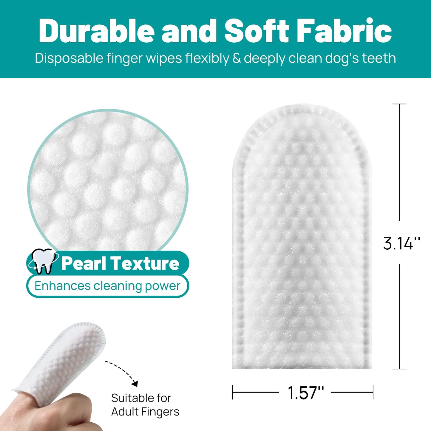 SmileDenX Dog Dental Care Finger Wipes - Teeth Cleaning Finger Wipes for Dog & Cats - Tooth Brushing Kit Dental Wipes for Dog - Reduces Plaque & Freshens Breath (50 PCS, Unscented)