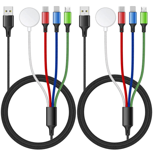 Travel 4 in 1 iWatch & iPhone Charger,Multi Charging Cable for Apple Watch Charger USB C Micro Nylon Compatible with iWatch Ultra/SE/10/9/8/7/6/5/4/3/iPhone 16/15/14/13 Galaxy Phone(4FT)