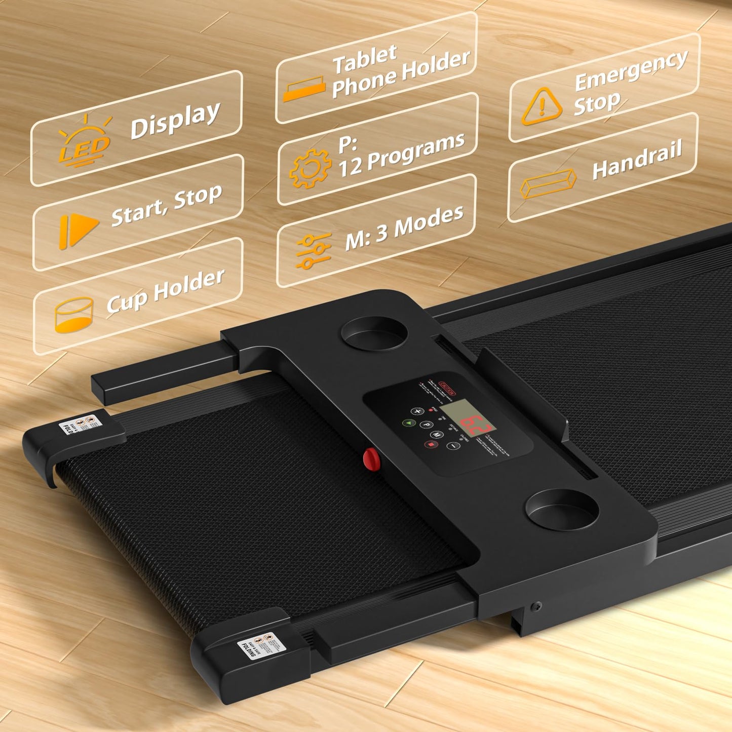 AoraPulse Portable Treadmills for Home, 3.0HP Folding Walking Small Treadmill with 300 LBS Capacity, Foldable Running Exercise Electric Compact Treadmill with LED Display