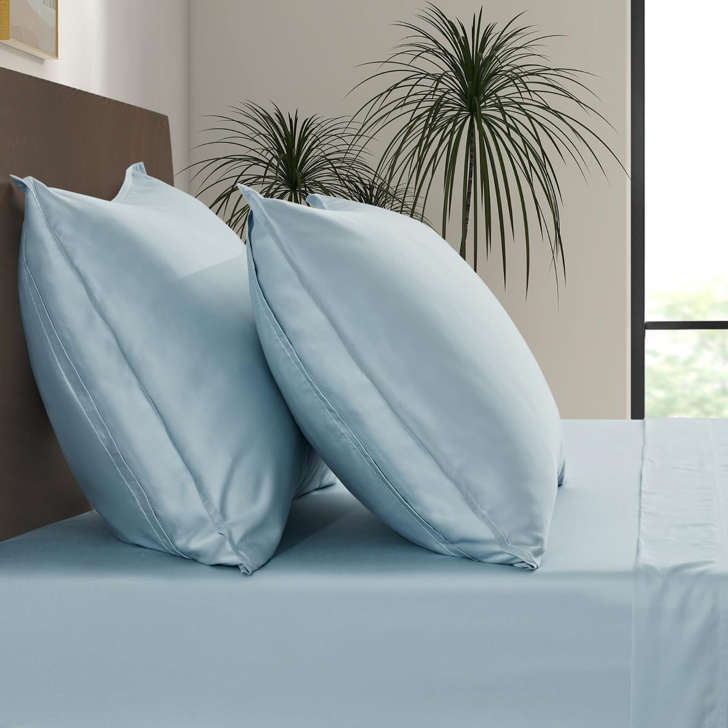 Luxury Bamboo Market |King Envelope Pillowcase Set | 100% Viscose Made from Bamboo | Organically Grown | Ultra Soft | Cooling | 2pcs [Spa Blue]
