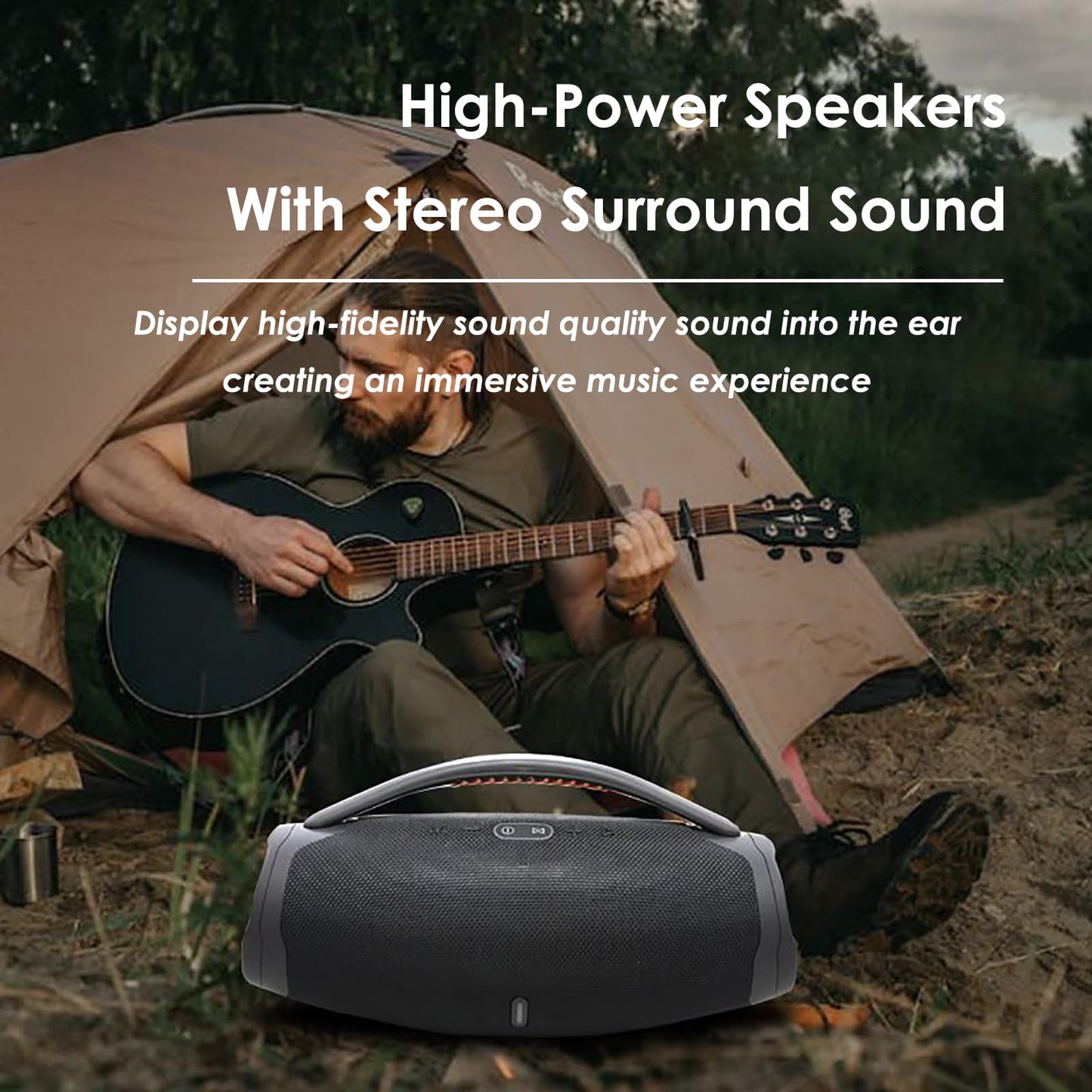 Portable Bluetooth 5.0 Speakers, RGB Speaker with 360 Degree Surround Sound Loud Speaker with Lights Long Battery Life Outdoor Speaker for Party (Black)